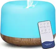 500 ml Essential Oil Diffuser, BPA Free, Silent Ultrasonic Humidifier with Remote Control, 4 Timer and 7 LED Colours – Automatic Shut-Off, Yellow