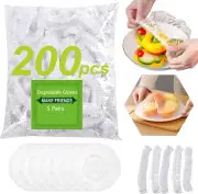 Elastic Food Storage Covers 200 Piece Clear Plastic Wrap Bowl Covers with 5 Pair