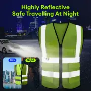 Safety Vest High Visibility Reflective Stripes 4 Pockets Work Uniform Security