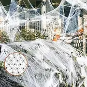 Halloween Spider Webs Decorations, Large Super Stretchy Cobwebs with 40/70/110/150 Fake Spiders, Super Stretch Cobwebs for Halloween Indoor and Outdoor Party Supplies (White, 200g/600 sqft)