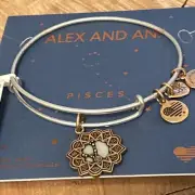 NWT Alex and Ani "PISCES" Astrology Swarovski Charm Adj Two-Tone Bracelet w/Tag