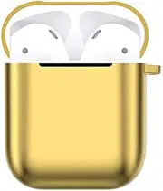 Air Smart Headphones Bluetooth Earphone Electroplated TPU Earphones Shockproof Protective Case for Apple AirPods 1/2(Black) (Color : Gold)