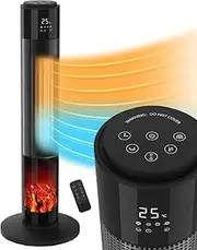 YOPOWER Electric Heater Portable Tower Ceramic Heaters with 3D Flame Timer Oscillation Tip-Over Protection 2000W