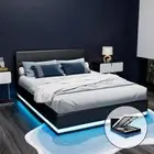 NNEDSZ Artiss Bed Frame Double Size LED Gas Lift Black LUMI