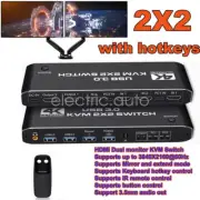 2X2 USB 3.0 HD-MI KVM Switch 4K 60Hz Dual Monitor Extended Display Switcher 2 PC