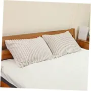 Faux Fur Striped Throw Pillow Covers Set of 2 Ultra Standard/Queen Cream White