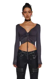[dELiA*s by Dolls Kill] Snap Back Long Sleeve Top - Gray