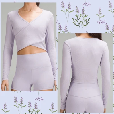 Lululemon Wrap-Front Ribbed Long Sleeve Top Lilac Esther purple WOMENS Size 12