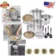 17PC Professional Stainless Steel Induction Cookware Set with Non-Stick Coating