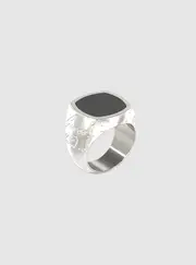 GUESS Silver Script Onix Signet Ring