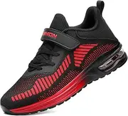 [ASHION] Boys Girls Trainers Walking Shoes Soft Flexible Stable Fitness Shoes Indoor Shoes for Children, Black-red, 34 EU