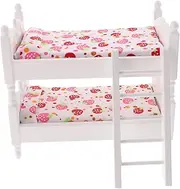 TOYANDONA DIY Miniature 1/12 Scale Doll House Bunk Bed Miniature House Bed Model Stable Wood White 1pcs