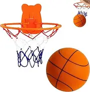 Silent Basketball and Hoop Set, Silent Dribbling IndoorNo Noise with Wall Mount Basketball Hoop Silent Ball Professional Indoor Basketball Frame for People Over 3-15Years Old
