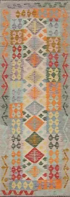 Tribal Reversible Kilim Pastel Color Hand woven Narrow Runner Rug 2' 9' x 9' 6"