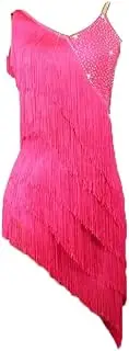 [JRUIA] Women's Latin Dance Dresses Flapper Tassel Cha Cha Performance Dancewear Salsa Competition Dress Asymmetric Hem
