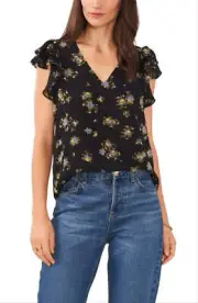 1.STATE V-Neck Chiffon Top Flutter Sleeve in Vintage Garden Size XS