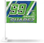 Rico Industries NASCAR Racing Daniel Suarez Double Sided Car Flag - 16" x 19" - Strong Pole That Hooks onto Car/Truck/Automobile
