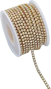 [Generic] Rhinestone Trim Sparkling Crystal Rhinestones Close Chain Applique Banding in Golden Base Diamond Claw Chain Inlaid with Crystal Diamond Chain DIY Material (Golden, One Size)