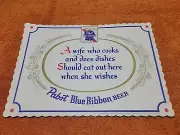 W•4 Vintage Paper Restaurant Placemats Pabst Blue Ribbon "A Wife Who...." 14x10"