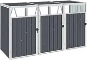 vidaXL Durable Triple Garbage Bin Shed in Galvanised Steel - Grey, 213x81x121 cm - Ideal for Outdoors, Easy Assembly, Weather-Resistant