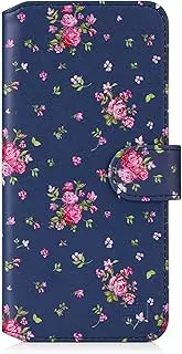 32nd Floral Series 2.0 - Design PU Leather Book Wallet Case Cover for Apple iPhone 12 (6.1") / iPhone 12 Pro (6.1"), Flower Pattern Wallet Style Flip Case With Card Slots - Vintage Rose Indigo