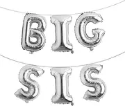 16" Multicolor Big SIS Balloons Banner Foil Letters Mylar Balloons for Baby Showers Birthday Party Decoration (Big SIS Silver)