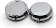 Pill Box round Metal Pill Case Portable Mini Silver Medicine Drug Holder Cont...