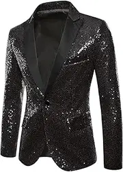 [Lars Amadeus] Men's Sequin Suit Jacket Peak Lapel Sparkly Party Show Glitter Sports Coat