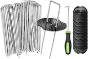 Sarini 50 Weed Control Membrane Pegs + 50 Buffer Washer Weed Mat Pegs U-Shaped Galvanised Securing Pegs Ground Cover Pegs
