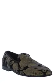 Robert Graham Kintsugi Smoking Slipper in Black/Gold at Nordstrom, Size 9