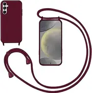 Mobile Phone Lanyard Case for Samsung Galaxy A34, Smartphone Necklace Case with Strap, Protective Case with Chain for Hanging, Liquid Silicone Case for Samsung Galaxy A34, Red