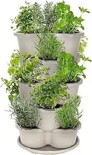 5Tier Stackable Planters, Vertical Garden Planter, Pot for Herb Vegetables Succulents Strawberry Flower, Off-White 33 * 33 * 14cm
