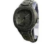 Techno Pave Silver Tone 42mm & Silver Face Band Studded Faux Diamond Mens Watch