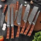 Japanese Knife Set Stainless Steel Damascus Style Red Kitchen Chef Knife Cleaver