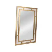 Vintage Glass Wall Mirror with Geometric Art Deco Wood Frame, Gold