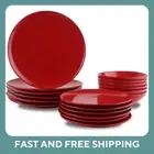 Corelle Ocean Fire Engine Red Dinnerware Set, 18 piece, 6x26cm Dinner Plate Set