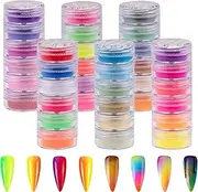 Duufin 36 Colors Nail Pigment Gel Acrylic Art Pigments Colorful Luminous Iridescent Glitter Pearlescent High-Gloss Halo Powder for Nail Art, Body and Crafts