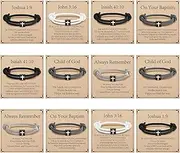 [ZOIIWA] Christian Gifts for Men 12 Set Adjustable Braided Rope Cross Bracelets Faith Cross Bracelet with Bible Verse Card Religious Scripture Baptism Gifts for Holy Communion Father's Day Birthday