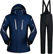 [GDDO] N/A Mens Ski Suit Jackets and Pants Snowboarding Warm Winter Snow Coat Hooded Waterproof Windproof Insulated,Dark Blue,M