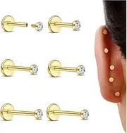 [ORAZIO] 14K Gold Filled Nose Studs Surgical Steel Nose Rings for Women Men Hypoallergenic Flat Back Nose Stud CZ Cartilage Earrings Helix Ring Lip Rings Tragus Labret Piercing Jewelry 18G 16G