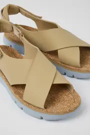Oruga Beige leather and textile sandals for women