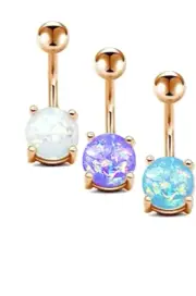 3 pc Set 14G ROSE GOLD STEEL PRONG SET SYNTHETIC OPAL NAVEL BELLY BUTTON RINGS