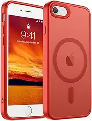 SUPFINE Magnetic for iPhone SE Case 2022 (3rd)/2020 (2nd), iPhone 8 Case (Compatible with MagSafe) (Military Grade Drop Protection) Slim Translucent Matte Phone Case,Red