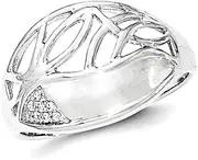 [JewelryWeb] 925 Sterling Silver Solid Polished and satin-Polished CZ Simulated Diamond Pattern Ring Band Style-Ring for Women