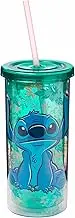 Silver Buffalo Lilo and Stitch Tropical Pattern Plastic Tall Tumbler/Cold Cup with Lid and Straw, 20-Ounce