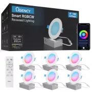Smart Recessed Lighting 4 inch, 6 Pack Ultra Thin Canless Ceiling Light, RGBC...