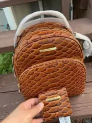 BRAHMIN Chelcy Backpack Honey Brown Leather Bag and Matching Wallet