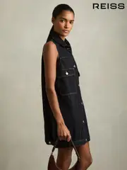 Reiss Indigo Brooklyn Sleeveless Denim Shift Dress (AW9941) | $380