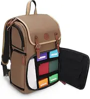 ENHANCE Designer Edition Trading Card Backpack - MTG Card Case with Card Binder Space, TCG Deck Box Storage, Playmat Holder - Compatible with Magic The Gathering, Pokemon (Canvas Look - Tan)