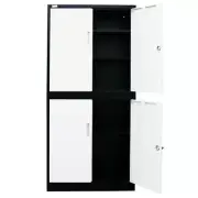 FORTIA 4-Door Steel Stationary Cabinet, Cam Locks, Shelves, Black and White